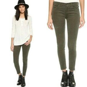 Mother The Looker Ankle Fray Corduroy Skinny Pants Taupe /Olive Size 26